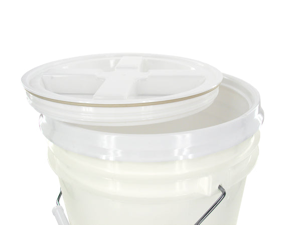 5 Gallon White Bucket & Gamma Seal Lid - Food Grade Plastic Pail & Gamma2 Screw Seal Tight Lid (White)