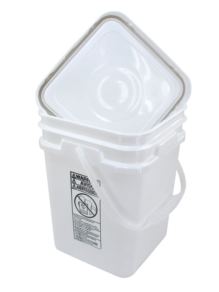 4 Gallon Square Plastic Bucket, Open Head, 75 Mil - White