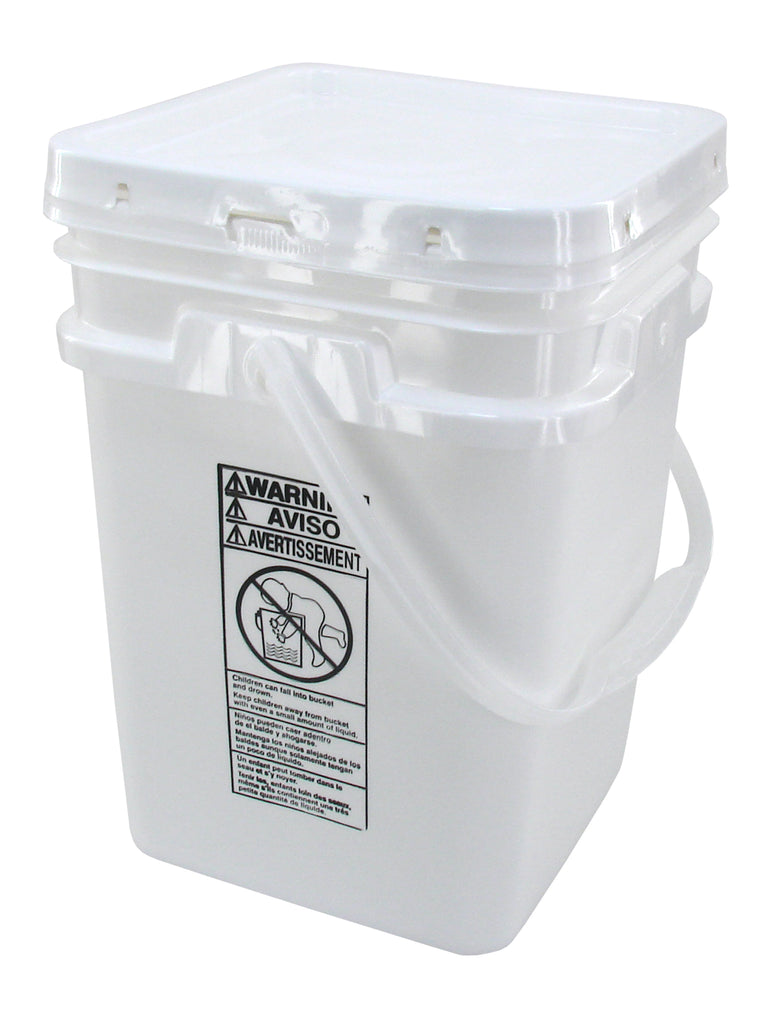 4 Gallon Square Plastic Bucket, Open Head, 75 Mil - White